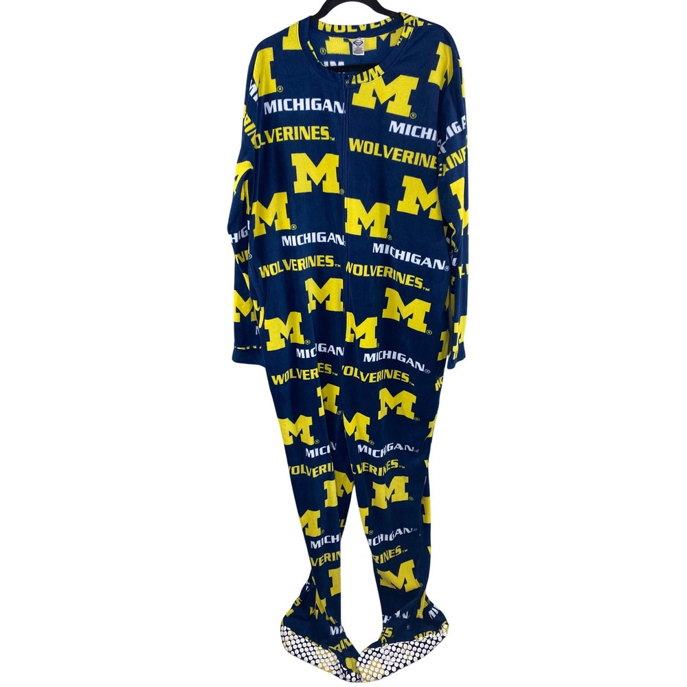 Concepts Sport Mens Michigan Wolverines XXL Footed Pajamas Fleece Navy Blue NCAA